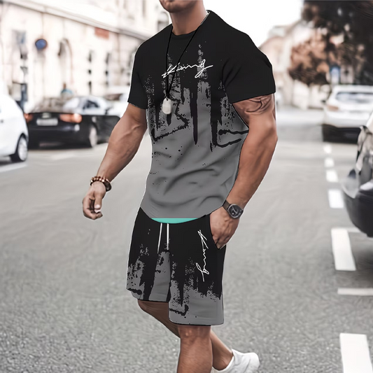 👕Drip King40% OFF ! 👑 Men's Graphic Print T-Shirt & Shorts Set – Soft Fabric, Bold Design & Perfect for Summer Days ☀️
