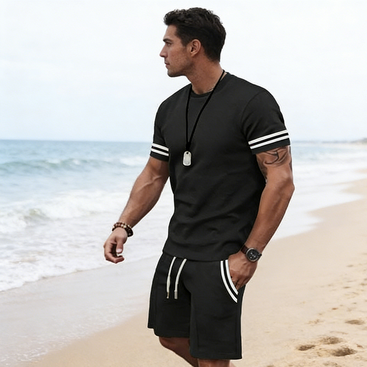 👕🩳 40% OFF ! 🔥 Men's Striped T-Shirt & Shorts 2-Piece Set – Breathable Fabric, Relaxed Fit & Perfect for Summer Days ☀️