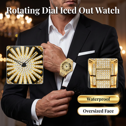 ⌚40% OFF! 🔥Men's Iced-Out Watch with Rotating Dial – Sparkling Crystals, Precise Quartz & Butterfly Clasp ✨
