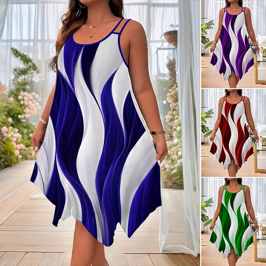 🌟 LIMITED-TIME 50% OFF! 👗 Women's Flowy Double-Strap Midi Dress – Bold Print & Asymmetric Hem 💃