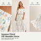 👗 🏖️ Holiday Essential  🌸 Printed Off-Shoulder Short Sleeve Maxi Dress – Floral Print, Ruffled Bodice & Hidden Pockets ✨