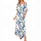 👗 🏖️ Holiday Essential  🌸 Printed Off-Shoulder Short Sleeve Maxi Dress – Floral Print, Ruffled Bodice & Hidden Pockets ✨
