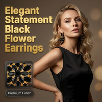 🖤 Black Bloom Elegant🌹 Black Flower Dangle Earrings