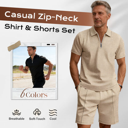 ⚡  Zip-Neck Shirt & Shorts Set – Breathable, Lightweight & Effortlessly Stylish ☀️🌬️🔥