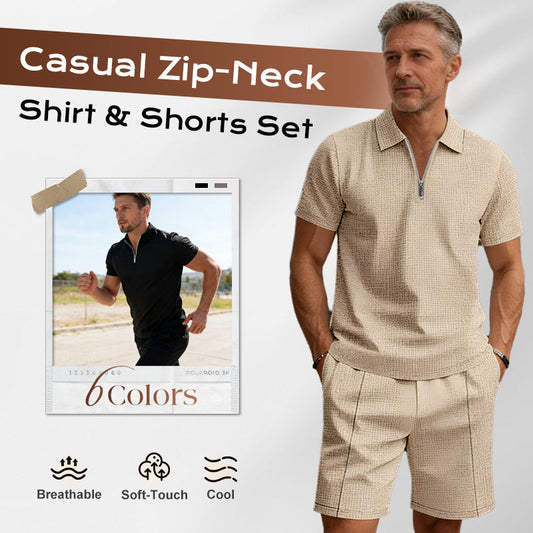 ⚡  Zip-Neck Shirt & Shorts Set – Breathable, Lightweight & Effortlessly Stylish ☀️🌬️🔥