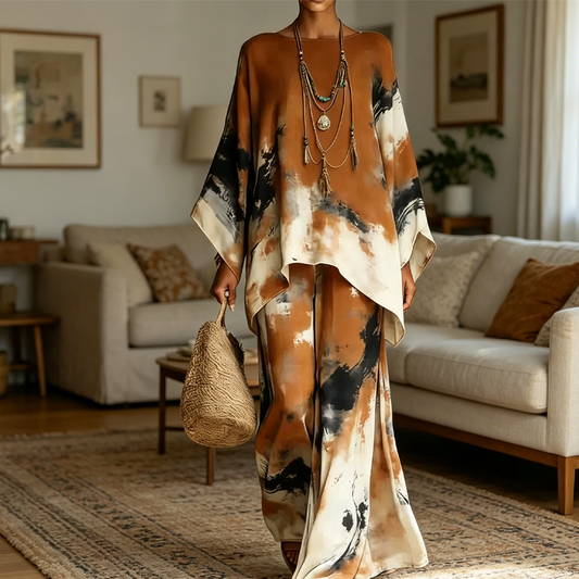 🥳2026 HOT SALE🥳💞50K+ SOLD!Abstract Print Flowy Wide Leg Pants and Top Set