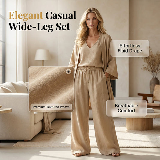 👗🔥 40% OFF! 🧥 Elegant 3-Piece Set – Wide-Leg Trousers, Inner Top & Cardigan for Effortless Chic 👚👖✨