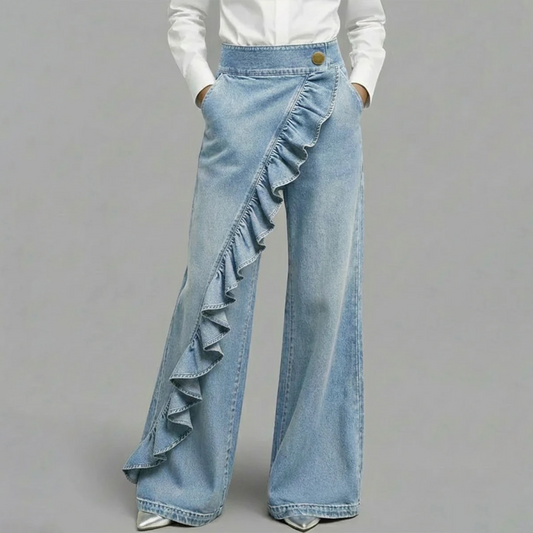 👖✨Women’s Asymmetrical Ruffle Wide-Leg Denim Pants