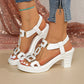 👡 40% OFF NOW! ✨ Women's Chunky Heel T-Strap Sandals – Elastic Slingback, Cushioned Platform & Metallic T-Strap – Day to Night Comfort 💃