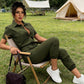 👗2026 New Style! 🌟 Short Sleeve Button-Front Jumpsuit for Women – Drawstring Waist, Jogger Cuffs 🍃