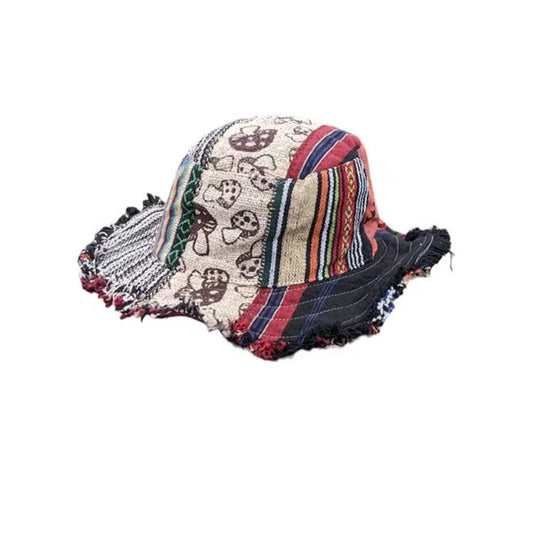 🧢Hot Sale 🔥Patchwork Multicolored Mushroom Hemp Hat with Pocket