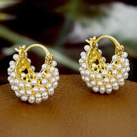🔥 Limited-Time Offer!  JUST ￡6.66！！💍 Faux Pearl Basket Hoop Earrings – Gold Tone & Unique Weave, Add Classic Elegance to Everyday Looks 🪀
