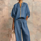 👚 40% OFF! 👖 Women's Solid Color 2-Piece Tracksuit – Puff Sleeve, Wide Leg, Zipper Detail ✨