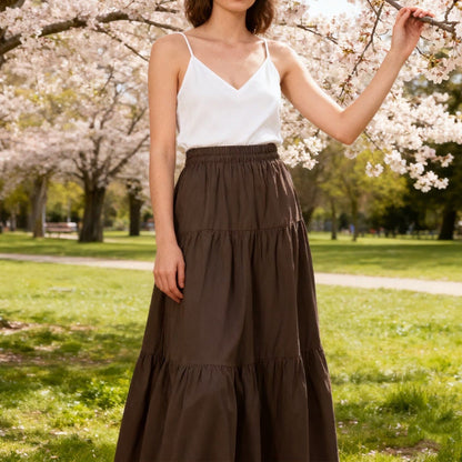 🎀Petite Power✨40% OFF！🔥Women's Casual Tiered A-Line Maxi Skirt with Drawstring Waist