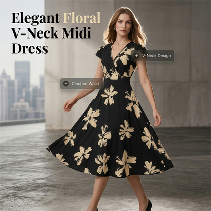 ⏳40% off⏰Women's Casual Printed V-Neck Ruffle Dress🌺👗