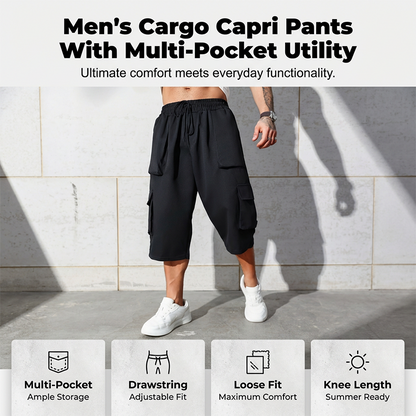 🩳 40% OFF! 🔧Men's Casual Cargo Capri Shorts – Large Pockets & Wide-Leg Fit 🌲