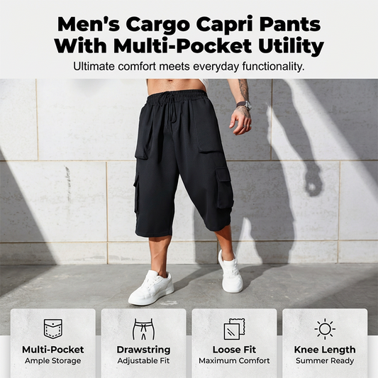 🩳 40% OFF! 🔧Men's Casual Cargo Capri Shorts – Large Pockets & Wide-Leg Fit 🌲