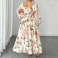 👗Floral Print Square Neck Long Sleeve Maxi Dress