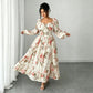👗Floral Print Square Neck Long Sleeve Maxi Dress