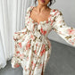 👗Floral Print Square Neck Long Sleeve Maxi Dress