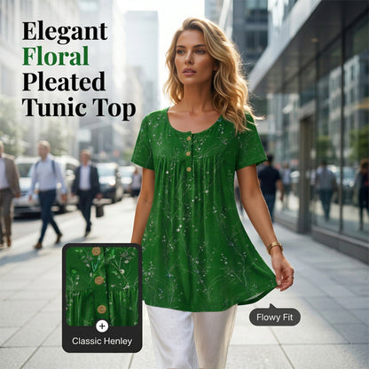 🦋Women's Floral Print Pleated Tunic Top🌸