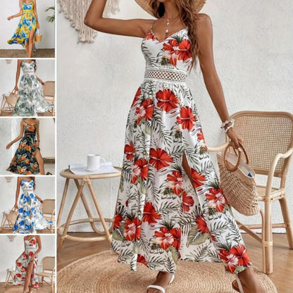 🎈 New arrival 40% OFF🌿👗Women’s Floral Print High Slit Spaghetti Strap Flowy Dress