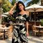 Sun, Style & Confidence ☀️ Women's Tropical Leaf Print Off-Shoulder Two-Piece Set