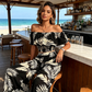 Sun, Style & Confidence ☀️ Women's Tropical Leaf Print Off-Shoulder Two-Piece Set