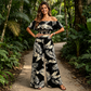 Sun, Style & Confidence ☀️ Women's Tropical Leaf Print Off-Shoulder Two-Piece Set