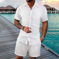 ☀️ Effortless Summer Set 🌴Men's Loose Short Sleeve Shirt & Shorts 2-Piece Set