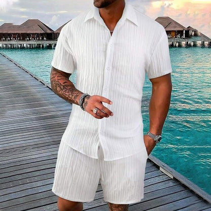 ☀️ Effortless Summer Set 🌴Men's Loose Short Sleeve Shirt & Shorts 2-Piece Set