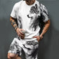 🌊 9 Super Cool Sets💥Men's Graphic Print T-Shirt & Shorts Set