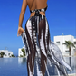 👙50% OFF! ✨ Striped Two-Piece Swimsuit – Halter Neck Tie, Ring Detail, High Stretch 🌊