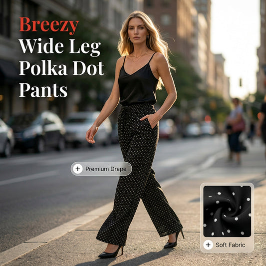 🌬️👖Chic Dots, Breezy Moves ✨💃Women's Polka Dot Wide-Leg Pants