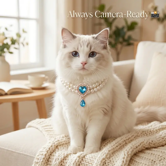 💙Paw-some Style 🐾Pet Pearl Necklace with Heart Gem Pendant
