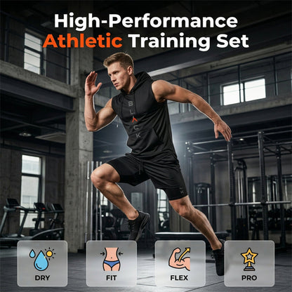 🏃 40% OFF NOW! 💪 Men’s Sleeveless Hoodie & Shorts Set – Athletic & Casual Fit – Breathable & Quick-Dry 🏋️‍♂️
