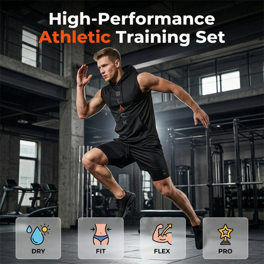 🏃 40% OFF NOW! 💪 Men’s Sleeveless Hoodie & Shorts Set – Athletic & Casual Fit – Breathable & Quick-Dry 🏋️‍♂️