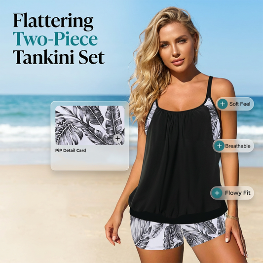 👙 Women’s Tankini with Blouson Top & Shorts – Comfortable, Modern & Perfect for Beach & Pool ☀️💦