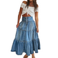 💙👗Denim Dreams, Effortless Chic 🌿Women's High Waisted Tiered A-Line Denim Maxi Skirt