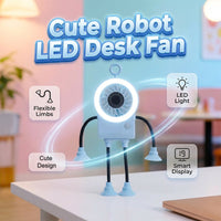 🤖 50% OFF NOW! 💨 Flexible Robot Desk Fan with LED Light – Bendable Limbs, Digital Display & Type-C Charging – Cute Cooling Companion 🔋