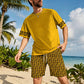 👕 40% OFF! 💛 Men's yellow graphic print short-sleeve workout set – Comfortable, sporty, and perfect for workouts and leisure – Pilling-resistant & breathable cotton 🔥