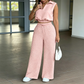 👚 50% OFF NOW!🌸 Women's Two-Piece Lounge Set – Collared Crop Top & Wide-Leg Pants