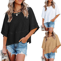☀️2026 HOT SALE 40% OFF💃🌸Women's Solid Color Splicing Loose Five Points Flare Sleeve T-Shirt