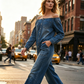 📢📢50% OFF !! ⏰Off-Shoulder Wide-Leg Denim Jumpsuit