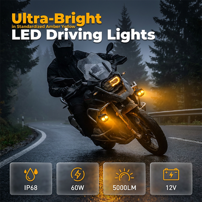 💐50% OFF ! Dual-Color LED Motorcycle Spotlight – White/Amber for All Weather ⚡🏍️