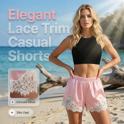 🌿Effortless Summer Chic ✨Satin Lace Trim Shorts