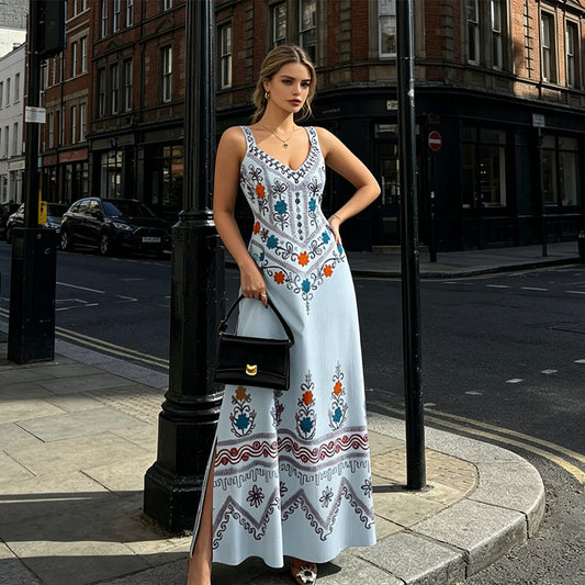 🌸40%OFF！💕Sleeveless V-Neck Floral Print Slit Dress
