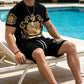 👕 50% OFF NOW! 👑 Men's Gold Crest Print T-Shirt & Shorts Set – Stylish, breathable & perfect for casual summer days or sporty looks 🩳