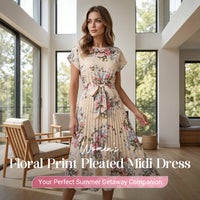 👗40%OFF !🌸Women's Floral Print Pleated Midi Dress