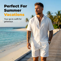 🏖️ 40% OFF! ✨ Men's Textured Short Sleeve Camp Collar Shirt – Crinkle, Breathable, No-Iron 🌞